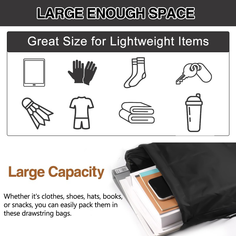 COIDEA Drawstring Backpack 6Pcs Drawstring Gym Bags Black Drawstring Bags