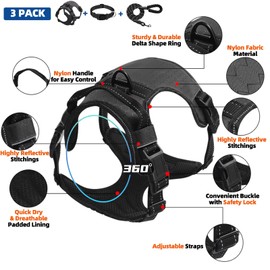 KUEIOX Dog Harness Set, No Pull Dog Vest Harness and 5ft Leash & Collar for Small Medium Sized Large Dog Cat,Adjustable Soft Nylon Padded Dog Vest Reflective Front Clip Vest with Easy Handle -Pink S