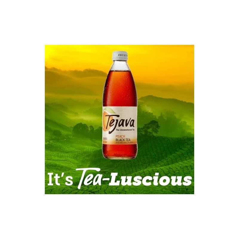 Tejava Peach Black Iced Tea, 12 Pack, 12oz Glass Bottles,