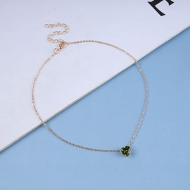 Inateannal Green Crystal Heart Necklace Green Heart Necklace Green Gemstone Heart Pendant Necklace Gold CZ Heart Choker Necklace Jewellery for Women and Girls Gifts