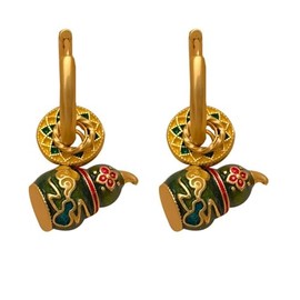 BRIDALORE Gold Hoop Earring Painted Gourd Ear Drop Dangle Earring for Women