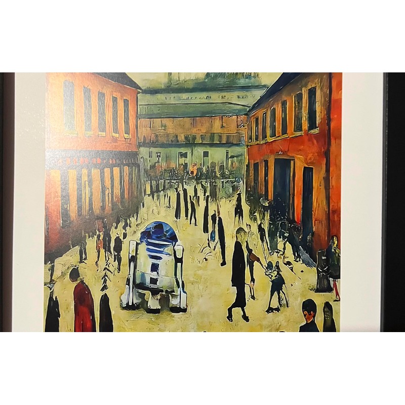 Greetingles Lowry-Style Framed Print. Beautiful Black Ash Frame (Lowry, A4