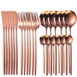 Juego de Cubiertos de 24 Piezas, Juego de Acero Inoxidable para 6, Incluye Cuchillos, Tenedores, Cucharas, Utensilios de Cocina, Vajilla para el Hogar, Restaurante, Apto para Lavavajillas(Oro rosa)