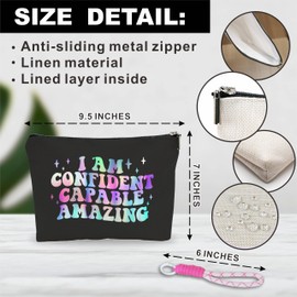 EXW Make up Bag For Women,Cosmetic Bag With Pink Hand Strap,I Am Confident Capable Amazing,Travel Toiletry Bag,Stuff Bag,Positive Gift For Friends Girls,Women Essentials -A29