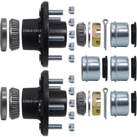 iBroPrat 2 Sets 3500lb Trailer Hub Kit 5 Bolt 4.5, Trailer Axle Kit for 3500 lb 5 Lug Diameter 6.34" Trailer Hub with L44649(I.D 1-1/16'') L68149(I.D 1-3/8'') Bearing Extra Dust Cap and Rubber Plug