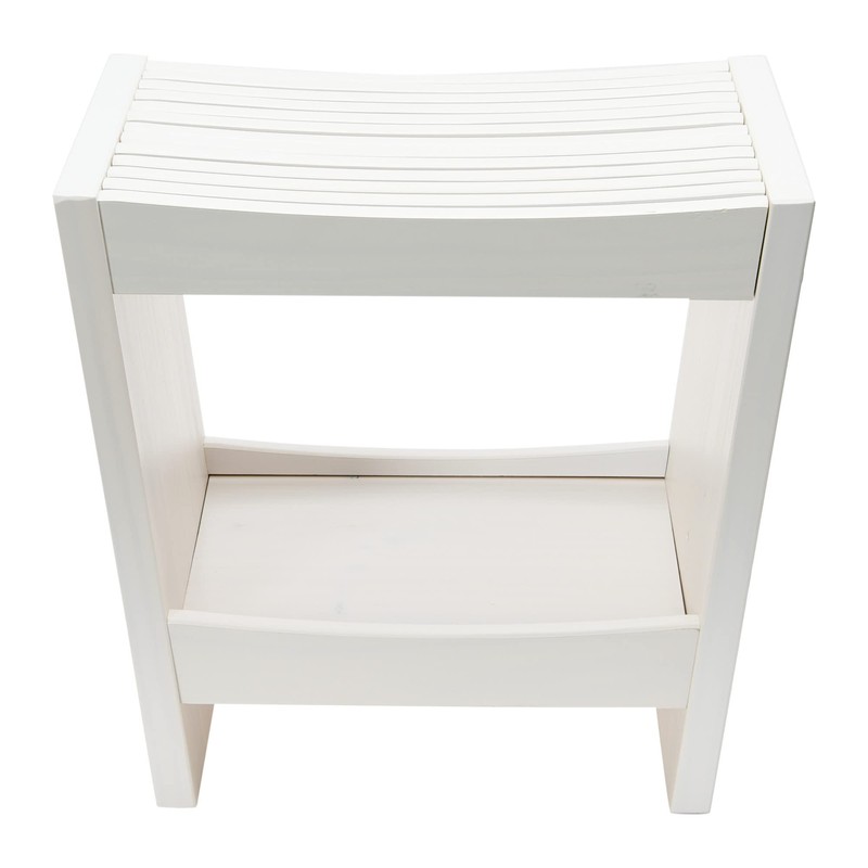 Creative Co-Op Modern Slatted Solid Wood Stool With Storage Shelf,