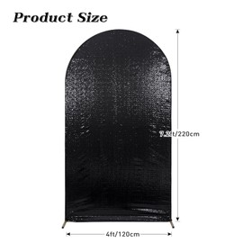 SquarePie 7.2 FT Arch Backdrop Cover, Black Bling Sequin Backdrop, Round Top Chiara Spandex Stretchy Shimmer Arch Cover for Wedding Birthday Party Banquet Decoration