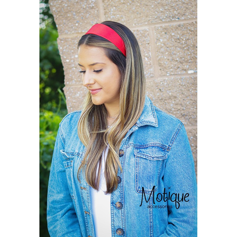 Motique Accessories Red 2 Inch Wide Satin Hard Headband with