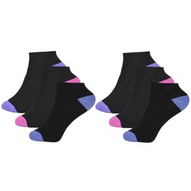 Thingimijigs 6 Pairs Ladies Trainer Liner Ankle Socks with Multicolour Toes & Heels - Black