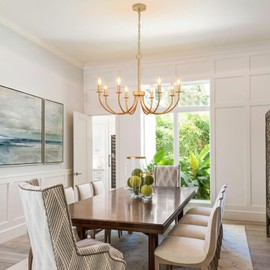 Rviezza 8-Light Gold Chandeliers for Dining Room, Farmhouse Dining Room Light Fixtures, Rustic Candle Chandelier Light Fixtures for Living Room, Kitchen, Staircase, Entryway, Foyer