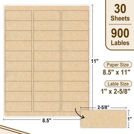 NATURALABEL 30 Sheets Printable Kraft Address Labels for Laser & Inkjet Printers, 1" x 2-5/8" - 30 per Page, Self-Adhesive Mailing Labels, Matte (900 Count)