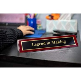 Piano Finished Rosewood Novelty Engraved Desk Name Plate 'Legend in Making', 2" x 8", Black/Gold Plate