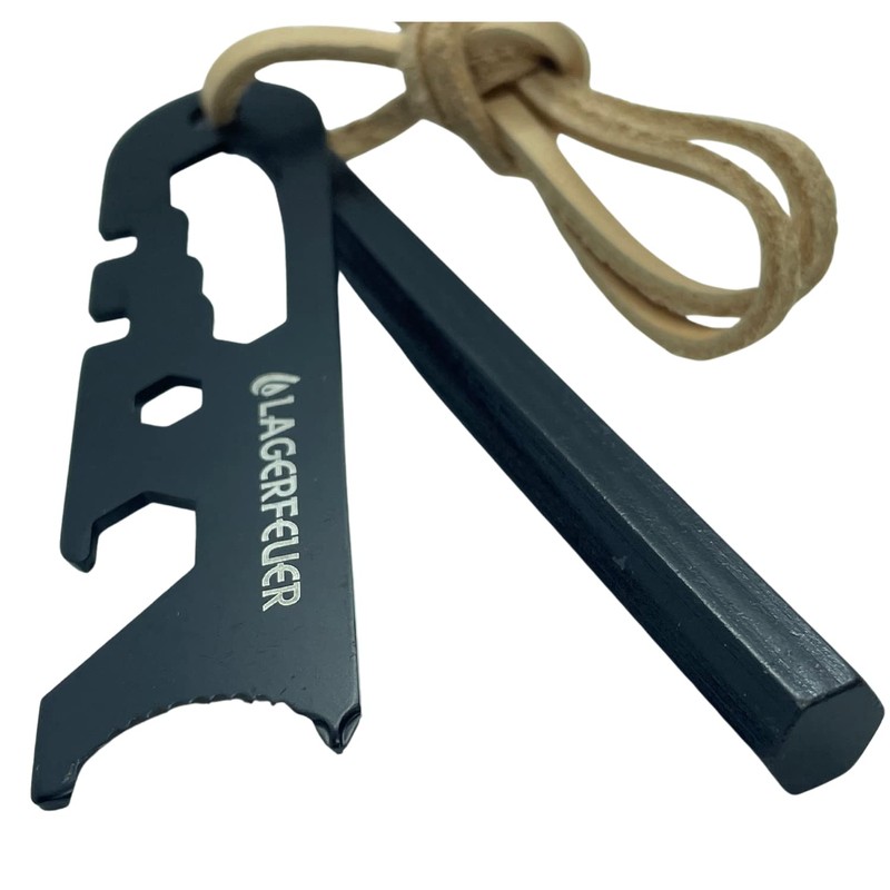 LAGERFEUER Hexa-Shaped Fire Starter, Hexagonal, Ferrocerium, Genuine Leather, Leather Cord,