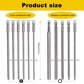 GZLFH 11-Piece Bit Long 150 mm, Bit Set Long Magnetic 1/4 Inch Hex Shank PH1 PH2 Phillips Hex Screwdriver Bit Set Universal Electric Bits Set