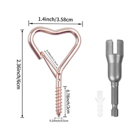 BJUTYEU Lamp Wire Hook，Heart-Shaped Screw-in Wall Hooks for Outdoor Decor, Champagne Metal, Key Hook，Decorative Plant Hanging，Clothes Hook (Rose Gold, 10Pcs)