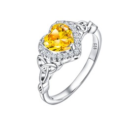 DAYBYDAY Celtic Rings for Women Citrine Ring November Birthstone Ring 925 Sterling Silver Moissanite Heart Engagement Ring Size 10