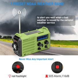 Eoxsmile NOAA Weather Radio, Emergency Hand Crank Radio with Solar Charger, Portable Battery Operated AM FM Shortwave Radio with LED Flashlight, USB Charger, Earbud Jack, SOS Alert for Home Survival Hurricane