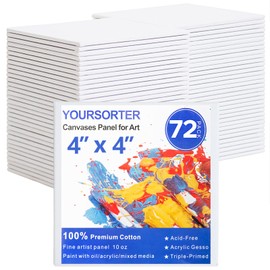 YOURSORTER Mini Canvas for Painting 4x4 inch, 72 Pack Small Canvases Bulk for Kids Art Novices, Acrylic Oil Painting Canvases for Leisure Art, Blank Canvas Panels Gesso Primed Acid-Free 100% Cotton