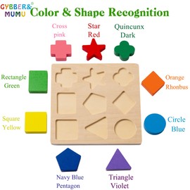 GYBBER&MUMU Preschool Colorful Wooden Shape Puzzle sorter Blocks for Toddlers 18 Month