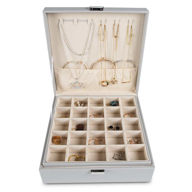 Frebeauty Earring Organizer Classic Jewelry Box 50 Slots Double Layer