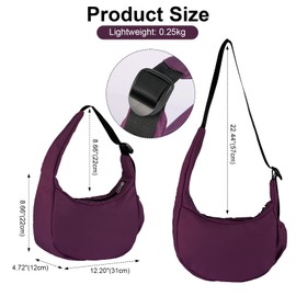 HUA ANGEL Women's Lightweight Crescent Bag with Adjustable Shoulder Strap for Women, Girls, Multi Pockets for Travel, Sports, Daily and Summer, Dark purple