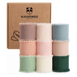 Chiffon Ribbon 1.6" x 5.46 yd Chiffon Ribbon Mixed Color Ribbon Set 9 Rolls Total Length 49.14 Yd, Tassel Fabric Eco-Friendly Suitable for Wedding Invitations, Bridal Bouquet Wrapping, Decoration, Gift Wrapping and Flower Arrangement Decoration