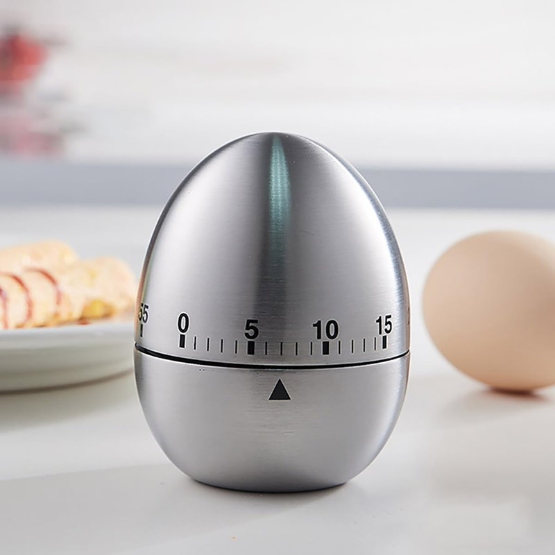 Mobxpar Mechanical Egg Timer, Stainless Steel Kitchen Timer, Egg Shaped