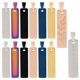 Framendino, 12 Pack 6 Color Engravable Rectangle Pendant Charm Blank Metal Laser Engraving Stamping Tag for Jewelry Making DIY Craft, 12 Pack, Stainless Steel, No Gemstone