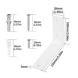 Pack of 2 Shelf Brackets, White, Metal Angle 90 Degrees, Heavy Duty Shelf Bracket, Floating Wall Shelf Bracket for Wooden Shelves, Furniture, 150 x 100 x 38 mm