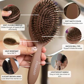 FRAMAR Soft Boar Bristle Hair Brush For Women – Boars Hair Brush For Women, Boar Brush For Fine Hair, Hairbrush For Fine Hair, Soft Bristle Brush For Slick Back, Volume and Shine - Chocolate