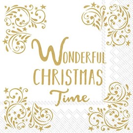 Ihr Wonderful Christmas Time Slogan Weiß Gold Luncheon Papier-Servietten, 3-lagig