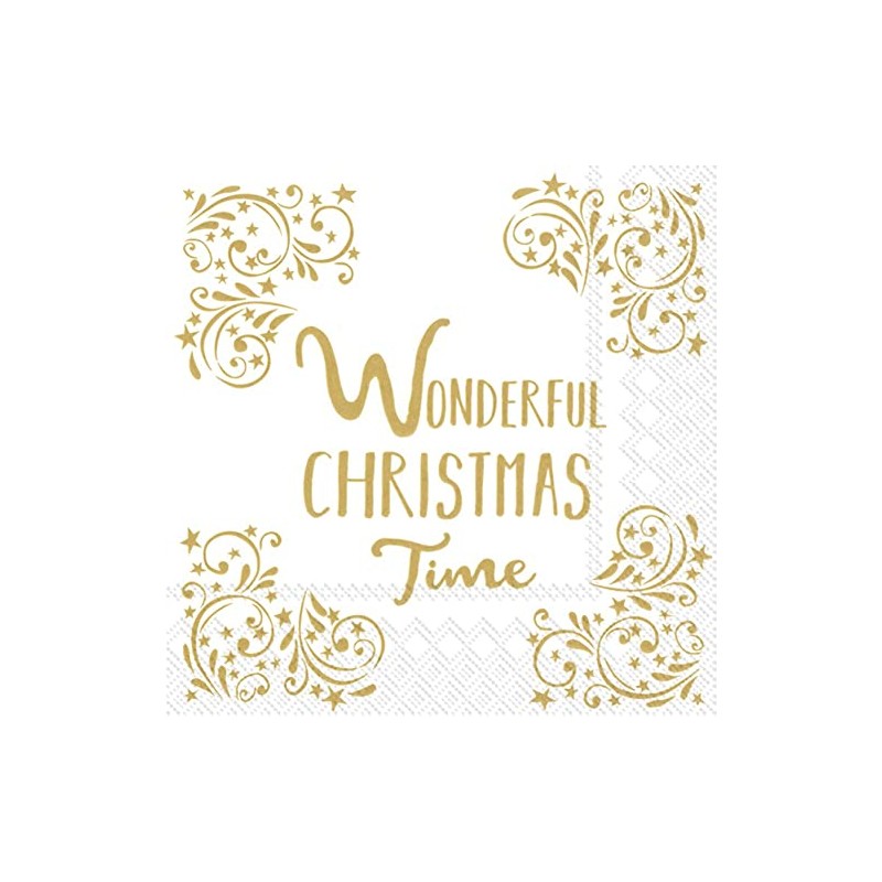 Ihr Wonderful Christmas Time Slogan Weiß Gold Luncheon Papier-Servietten, 3-lagig