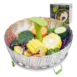 SHIKORI Steamer Basket,Stainless Steel Vegetable Steamer Basket Folding,Folding Expandable Steamers,Expandable to Fit Various Size Pot-T-Green 9 in