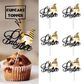18pcs Honey Bee Oh Baby Shower Dessert Cupcake Topper Bumble Bee Garden Theme Decor Supplies Gender Reveal Announcement Happy Birthday Party Decorations Gold Glitter