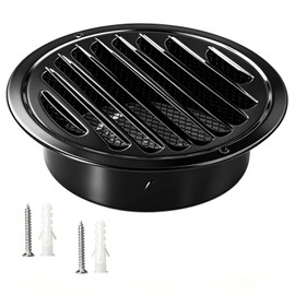 1 PCS 4 Inch Black Stainless Steel Air Vents Cover Flat Ducting Air Outlet Louvered Grille Cover with Screen Mesh for Wall Garage, Kitchen, Attic and House Ventilation