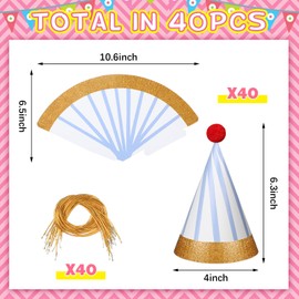 MotiMind 40 Pcs Birthday Party Hats with Pom Pom Colorful Stripe Cone Hat with Elastic String Assorted Lovely Birthday Hat Paper Celebration Headwear for Birthday Baby Shower Jamboree Photo Props