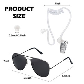 ERDOGLY Cosplay Toy Spy Earpiece Headphones and Black Sunglasses, Secret Service Security Guard Ear Piece Costume Accessory Kit, Ring Bearer Gift Men in Black Props
