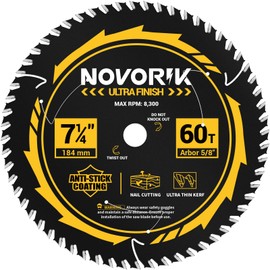 NOVORIK Circular Saw Blade, 7-1/4'', 60T, Unique Teflon Anti-Stick Coating, TCT Carbide Saw Blade for Circular Saws, ATB Framing Saw Blade for Woodcutting