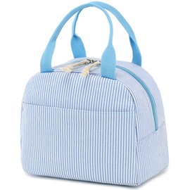 BLUBOON Lunch Bag for Women Men Cute Corduroy Lunch Tote Bags Reusable Insulated Lunch Box Large Capacity Reusable Insulated Cooler for Work Picnic or Travel (Stripes blue)