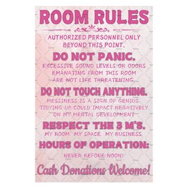 Pink stuff Signs Ten Girl Room Rules Signs Pink Girl Decor Tin Signs Cute Metal Tin Sign Badroom Tin Poster Pink Decor 12X8 Inch
