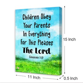 Bible Verse Wall Art for Kids,Colossians 3:20 Children Obey Your Parents Religious Scripture Canvas Wall Art,Inspirational Christian Wall Decor for Kids Room Nursery Sunday School