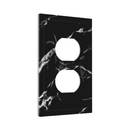 Natural Modern Abstract Black White Grey Gray Marble Art Texture Pattern Grain 1 Gang Duplex Receptacle Wall Plate Jumbo Electrical Outlet Decorative Decorator Light Switch Faceplate Plug Socket Cover