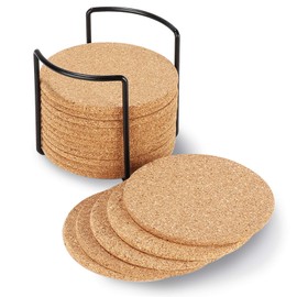 SZUAH Cork Coaster Set of 16, with Metal Holder for Drinks - Absorbent, Heat-Resistant - for Office Home or Cottage.(4" Diameter)