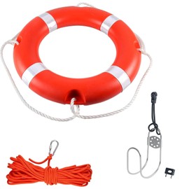 23" Life Ring Boat Safety Throw Ring with Water Floating Lifesaving Rope 50’ and Horseshoe Buoy Bracket for Boating Safety - Orange