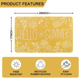 Heirloom Haven Hello Summer Door Mat Welcome Doormat, Plants Outdoor Rug Leaves Decor Floor Front Door Mat Non-Slip Entrance Mat for Home Kitchen Bathroom Decorations 17 X 29 Inch (Yellow)