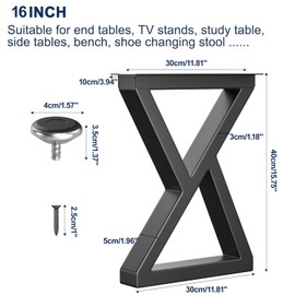 Likapop 16" Metal Bench, Desk and Coffee Table Legs, Heavy Duty Furniture Legs, Black End Table Legs, DIY Legs (H16" x W11.8", Set of 2)