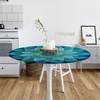 Round Fitted Tablecloth Wipeable Elastic Mandala Blue Green Ethnic Table