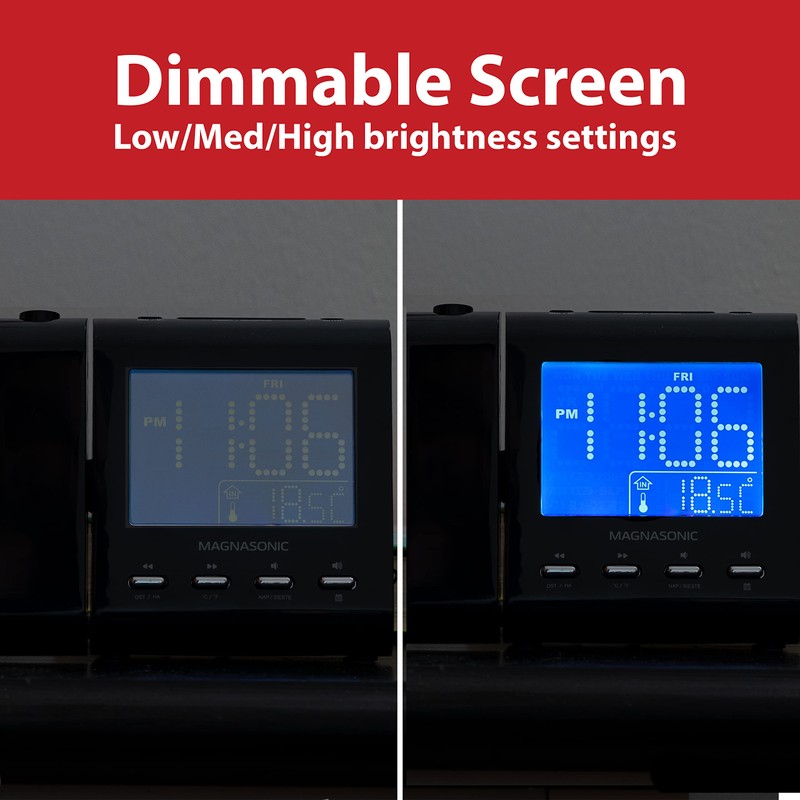 Magnasonic Projection Alarm Clock with AM/FM Radio, Battery Backup, Auto