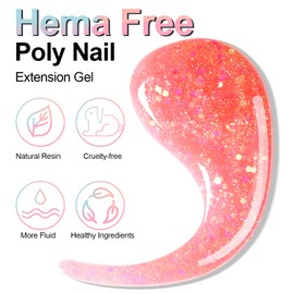 NXJ INFILILA Poly Nail Gel Builder Gel for Nails, 50ml Hot Pink Poly Nail Gel Colors, Hema-Free Glitter Poly Nail Gel, Nail Extension Gel Professional Salon UV/LED Nail Lamp Required