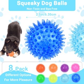 Ousiya 6-PACK Squeaky Dog Toy Balls Puppy Chew Toys for Teething, Spiky Medium Small Dogs, Durable Aggressive Chewers
